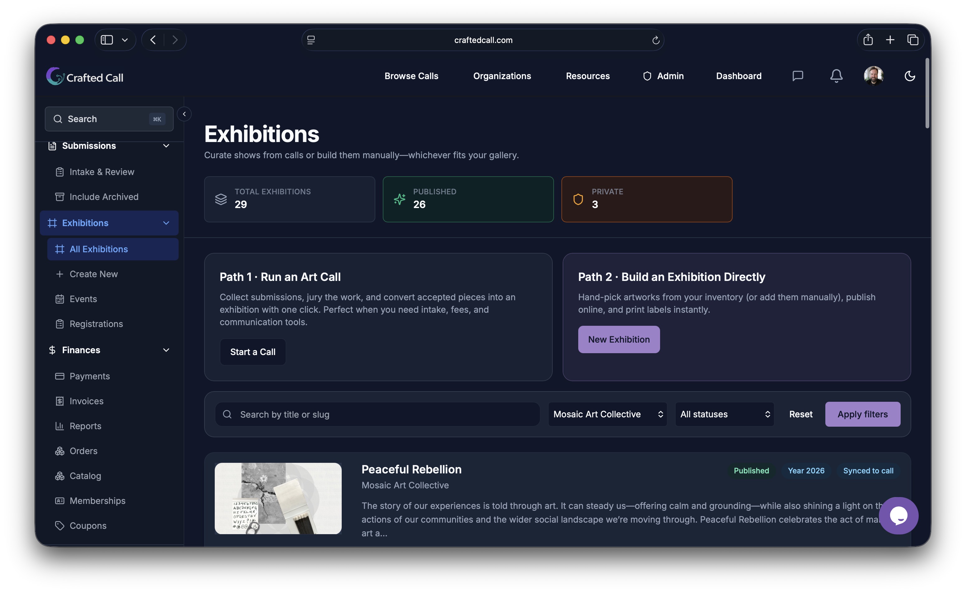 Manage exhibitions and review submissions